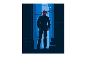 Bearded man standing at night in, a Person Illustration by pikepicture