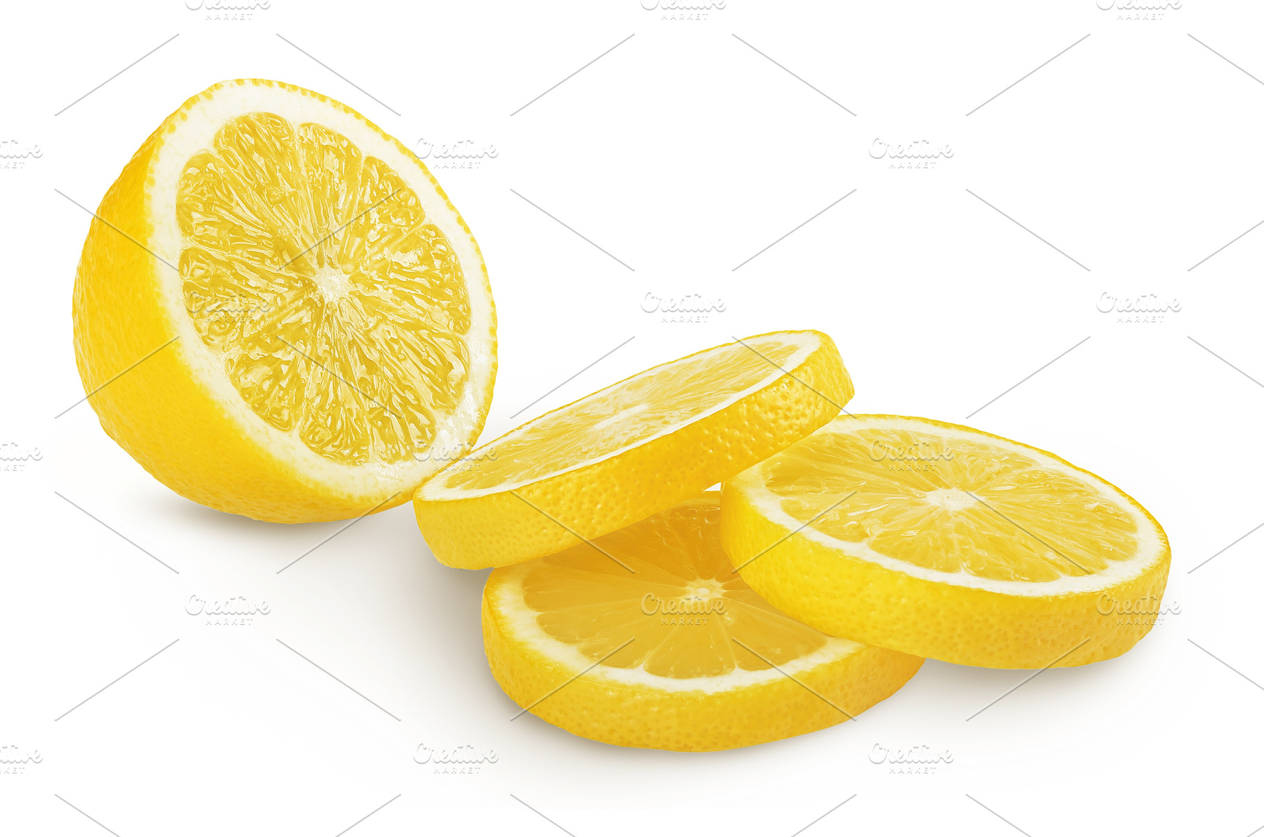 Ripe lemon slices isolated on white, a Food & Drink Photo by NataPhoto