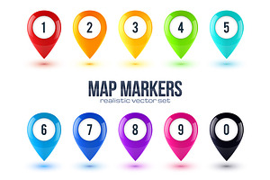 Set of 10 glossy map markers