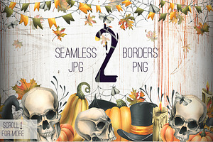 Halloween Skulls Watercolor Clip Art