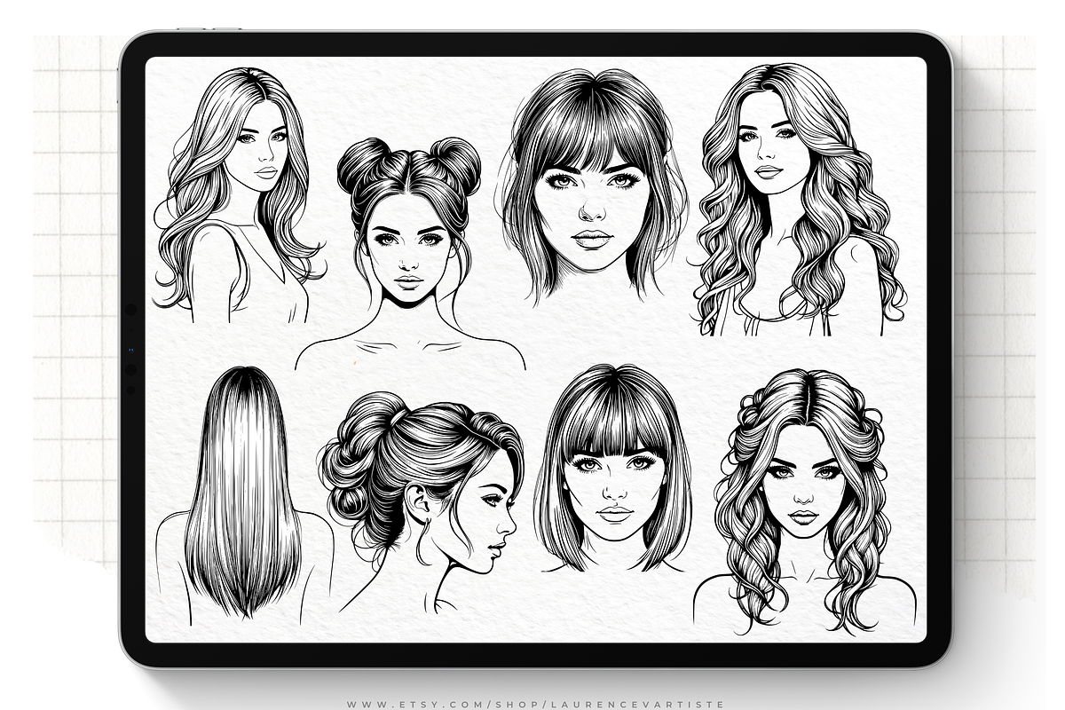 Procreate Hairstyles Portrait Stamps, a Brushes & More by LaurenceVArtiste (Photo 5 of 8)