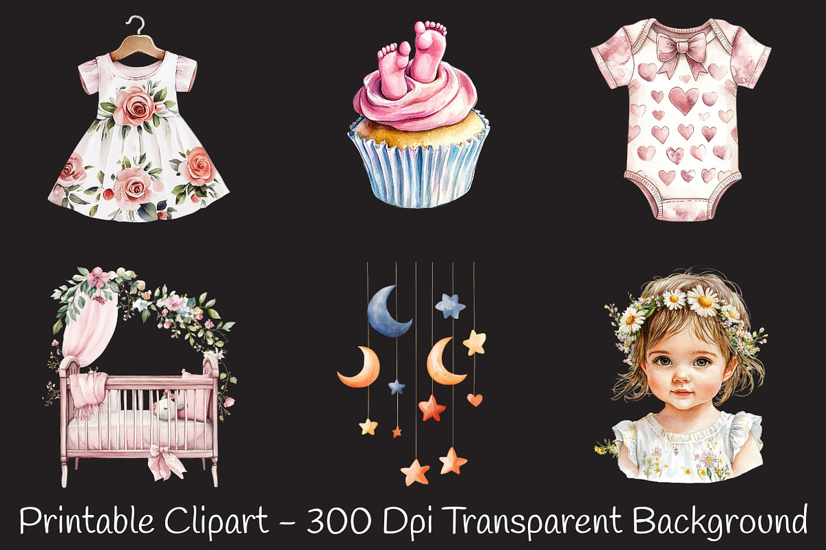 Pink Baby Girl Nursery Clipart, an Illustration by RobertsArt (Photo 4 of 7)