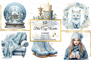 Blue Cozy Winter Clipart & Backdrop