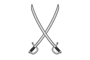 Crossed Sabers Swords Sketch Vector