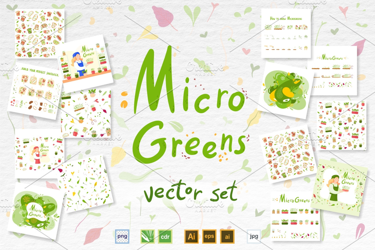 Microgreens Vector Set 1, a Food Illustration by ElenaKovalyova (Photo 1 of 21)
