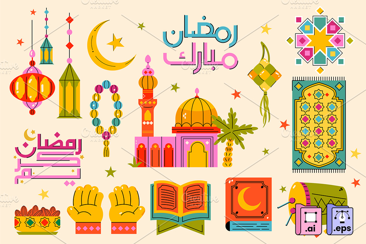 Set of Colorful Ramadan Elements, an Object Graphic by MISS CHATZ (Photo 2 of 3)
