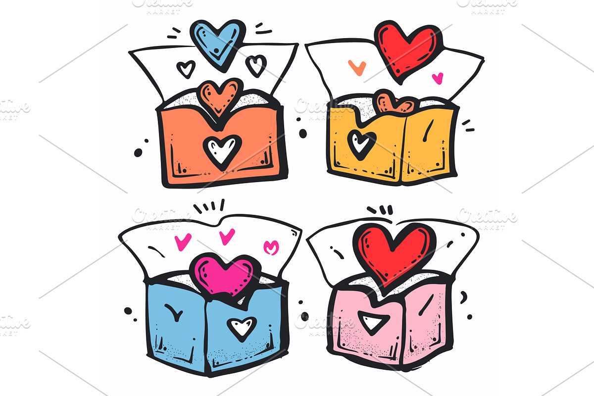 Four colorful gift boxes heart, an Illustration by Vectorstockersland