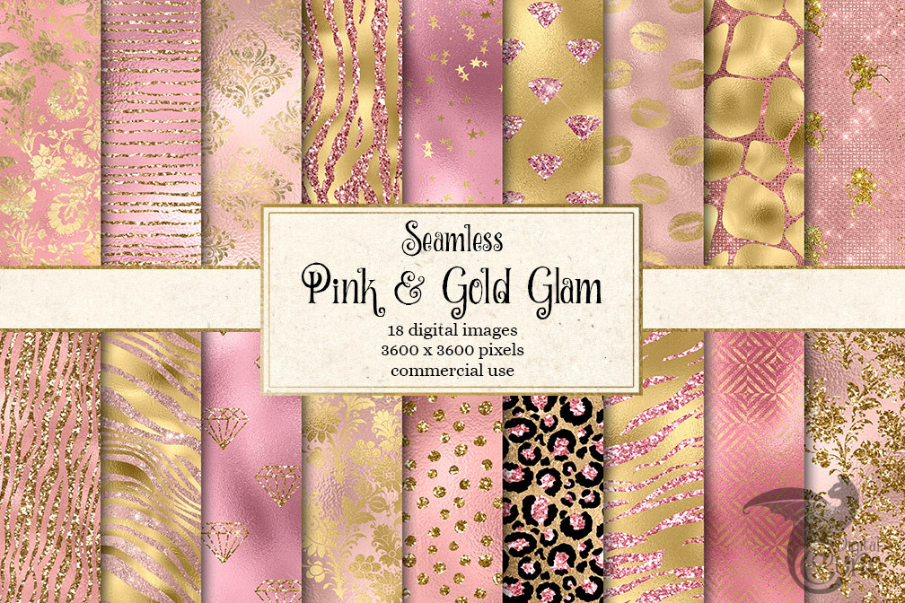 Pink and Gold Glam Digital Paper, a Texture Graphic by Digital Curio