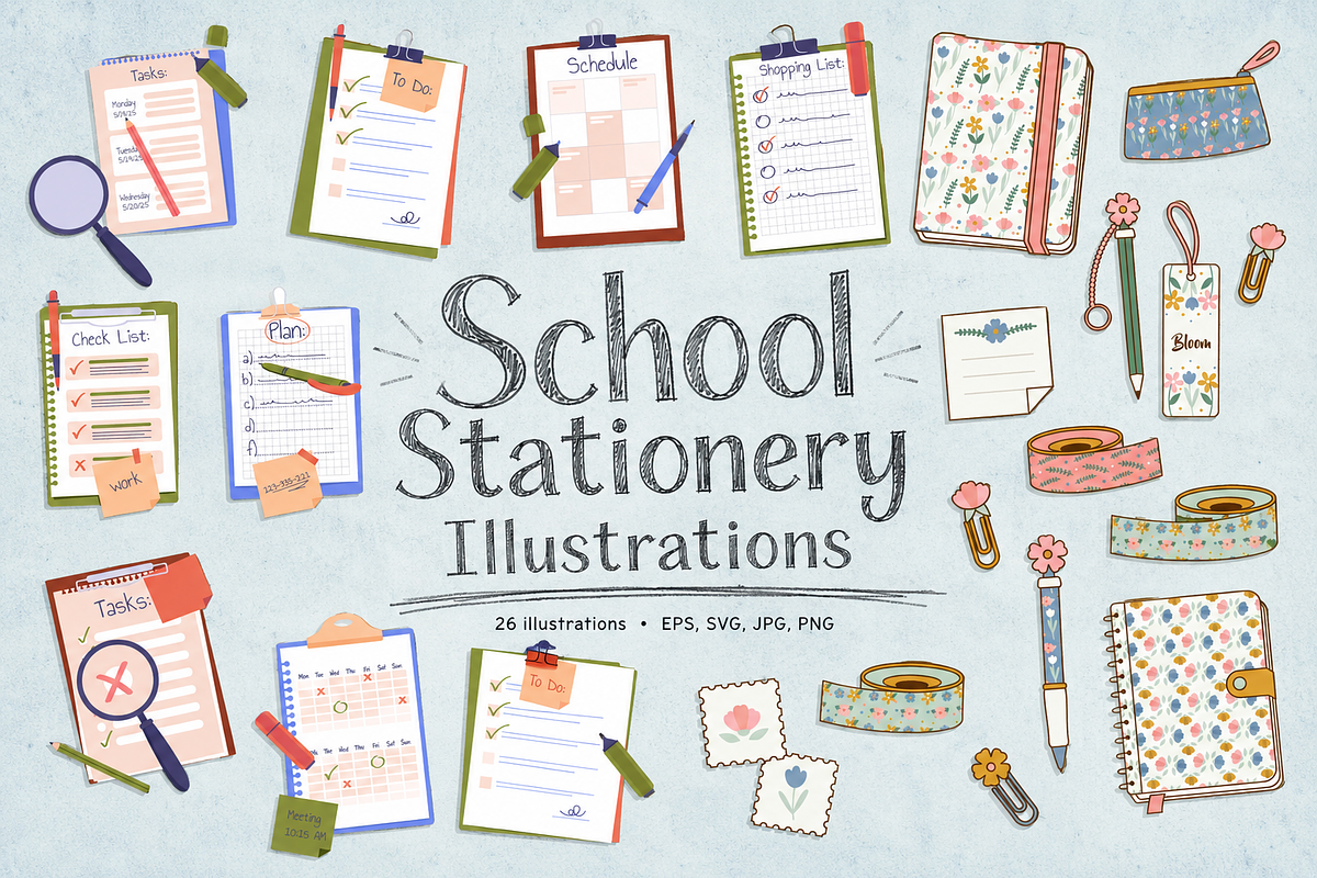 School Stationery Illustrations, an Education Illustration by Anna Studio (Photo 1 of 11)