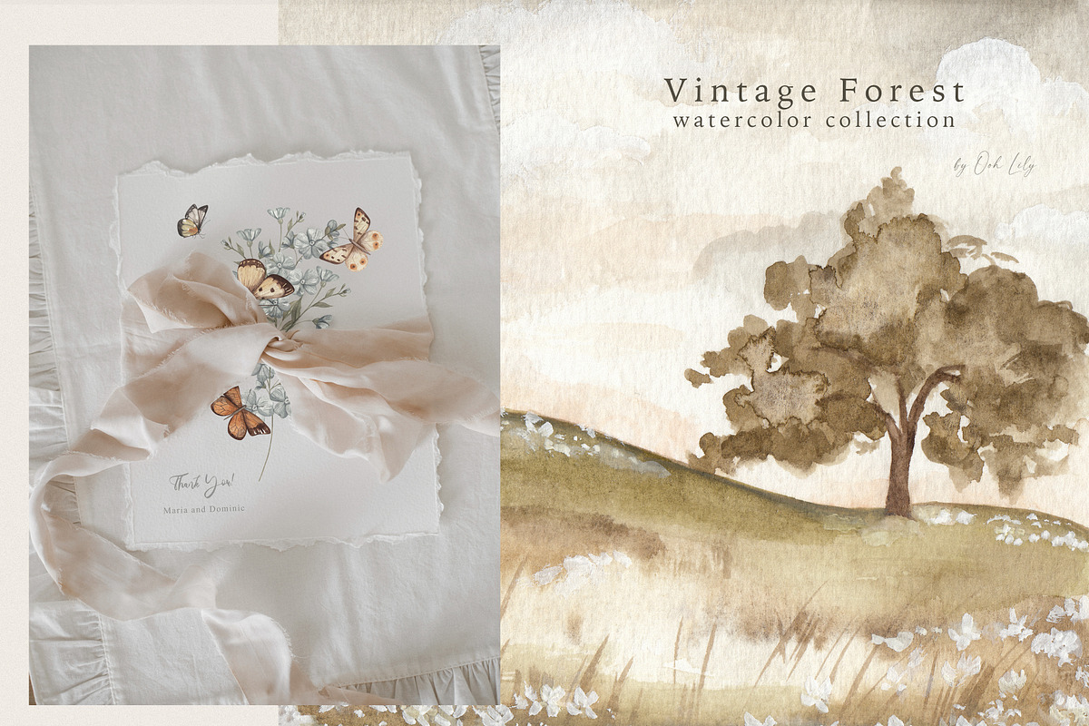 Vintage Forest. Watercolor clipart, an Animal Illustration by Ooh Lily (Photo 3 of 22)