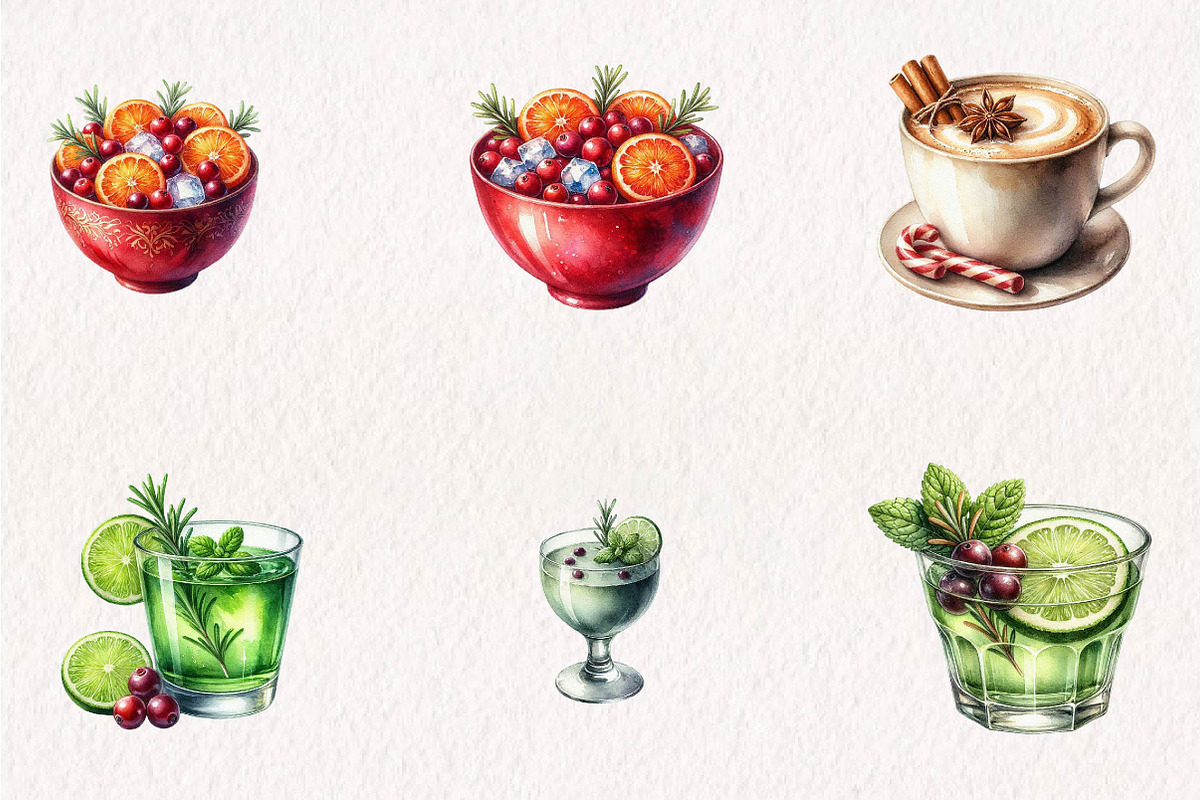 Watercolor Christmas Drinks, a Seasonal Illustration by CreationArt (Photo 4 of 7)