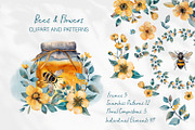 Bees and flowers watercolor clipart, a Seasonal Illustration by Anna Druzhkova (Thumbnail 1 of 17)