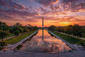 Washington Monument Sunrise Reflecti, a Photo by Pixeness Studio