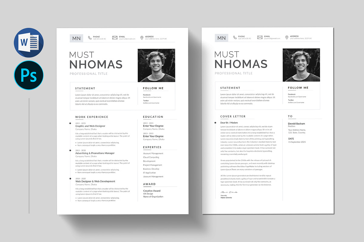 Modern Resume Template CV, a Resume Template by Pixelpick (Photo 2 of 6)
