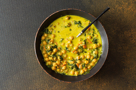 Soup with chickpeas and spinach, a Food & Drink Photo by Pandateam
