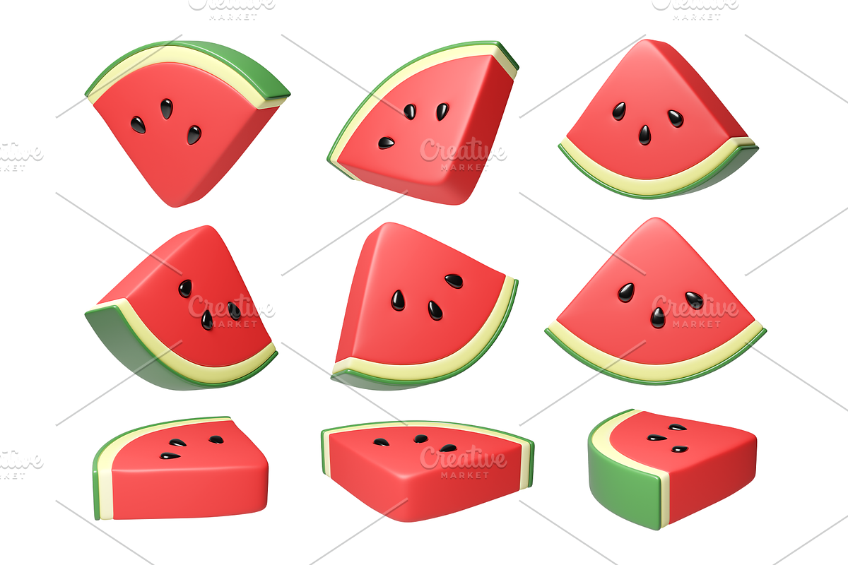 Cute 3D Watermelons icons, a Food & Drink 3D Model by Hannet (Photo 1 of 7)