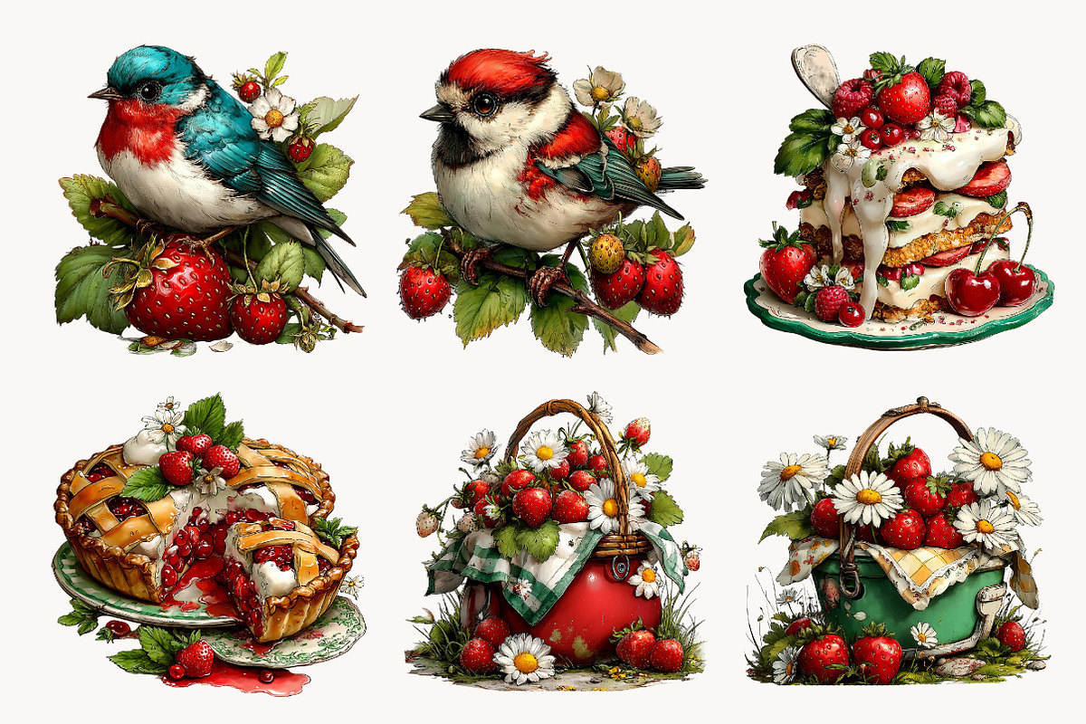 Whimsical strawberry Clipart, a Seasonal Illustration by Designworld (Photo 5 of 10)