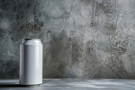 Blank aluminum can on grey background, a Food & Drink Photo by AlyaAnd