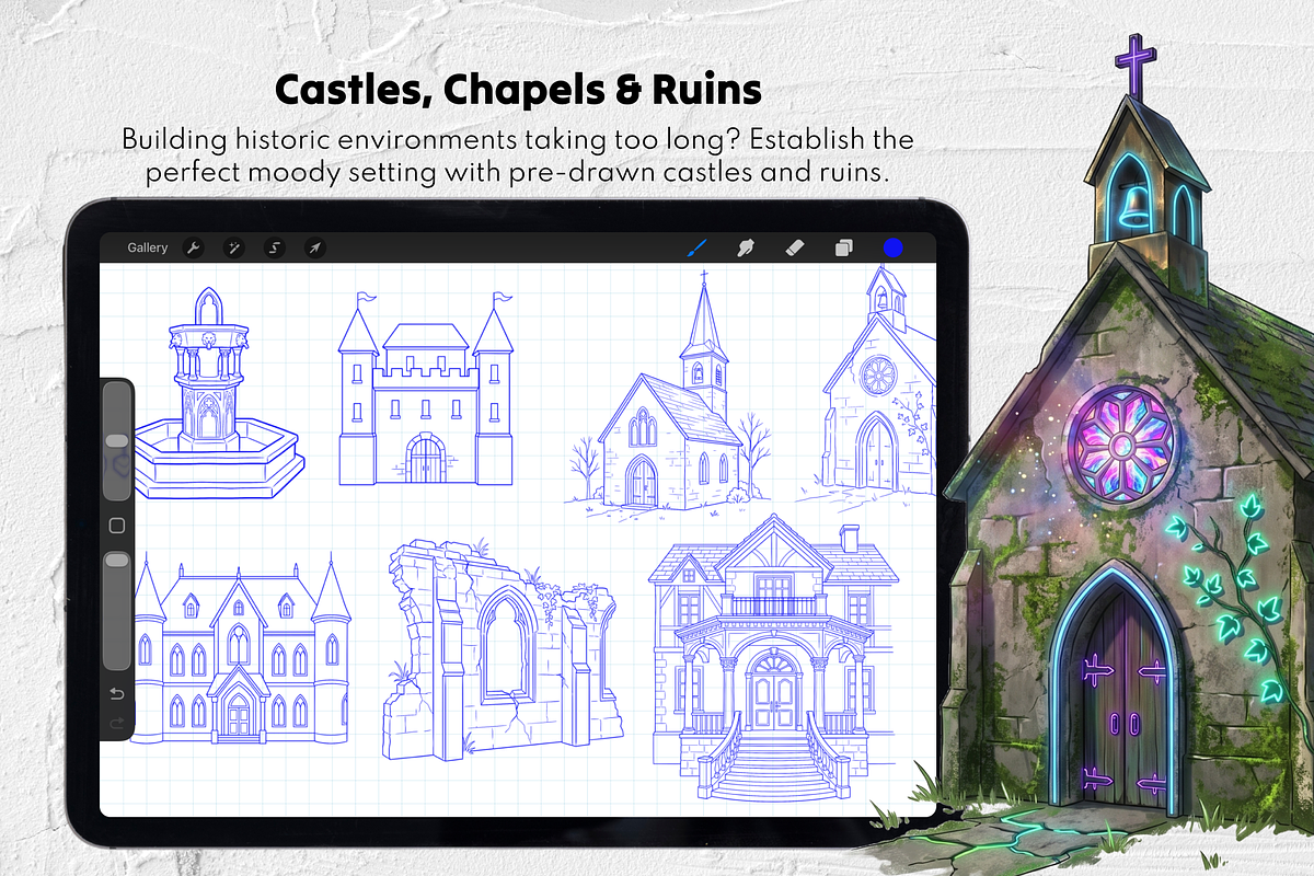 Procreate Gothic Background Stamps, a Brush Add-On by Selentaori Studio (Photo 6 of 13)