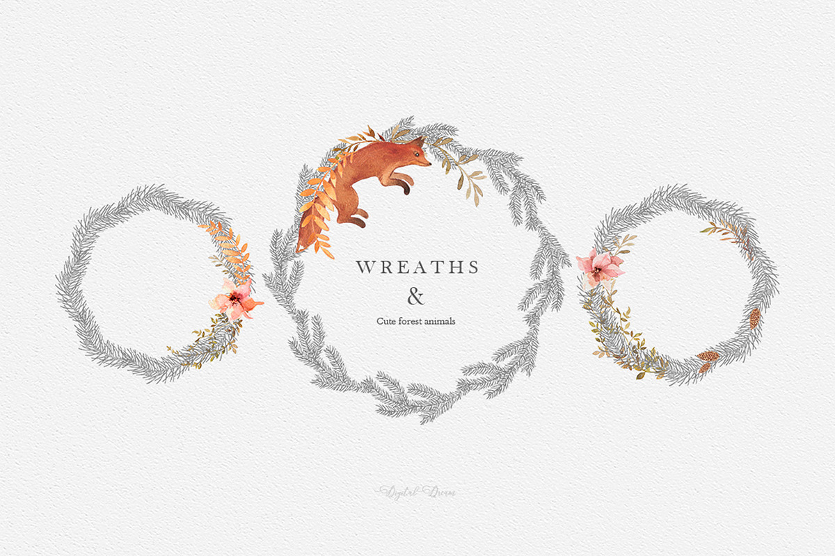 forest animals WREATHS, an Animal Illustration by DigitalDream (Photo 6 of 6)