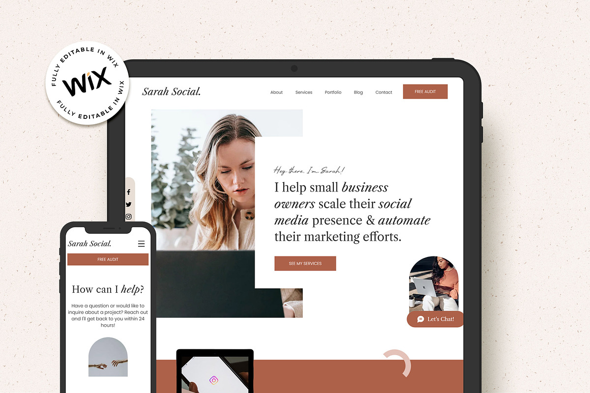 Sarah Social - WIX Website Template, a Wix Template by AndrewPixel (Photo 1 of 9)