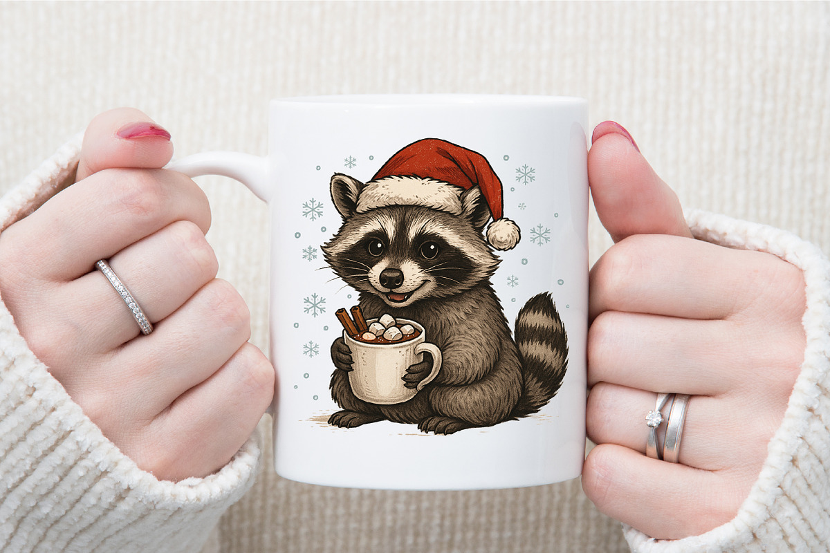 Watercolor Christmas Raccoon PNG, an Illustration by Sublimation Artist (Photo 8 of 9)