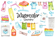 Laundry watercolor clipart, a Background Graphic by GoodFairyClipArt (Thumbnail 1 of 2)