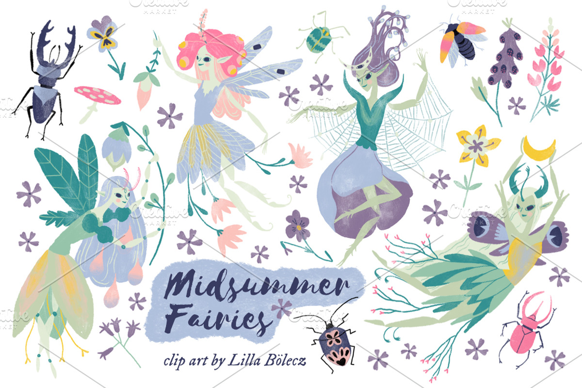 Midsummer Fairies PNG Clip Art, an Illustration by Lilla Bölecz (Photo 1 of 6)