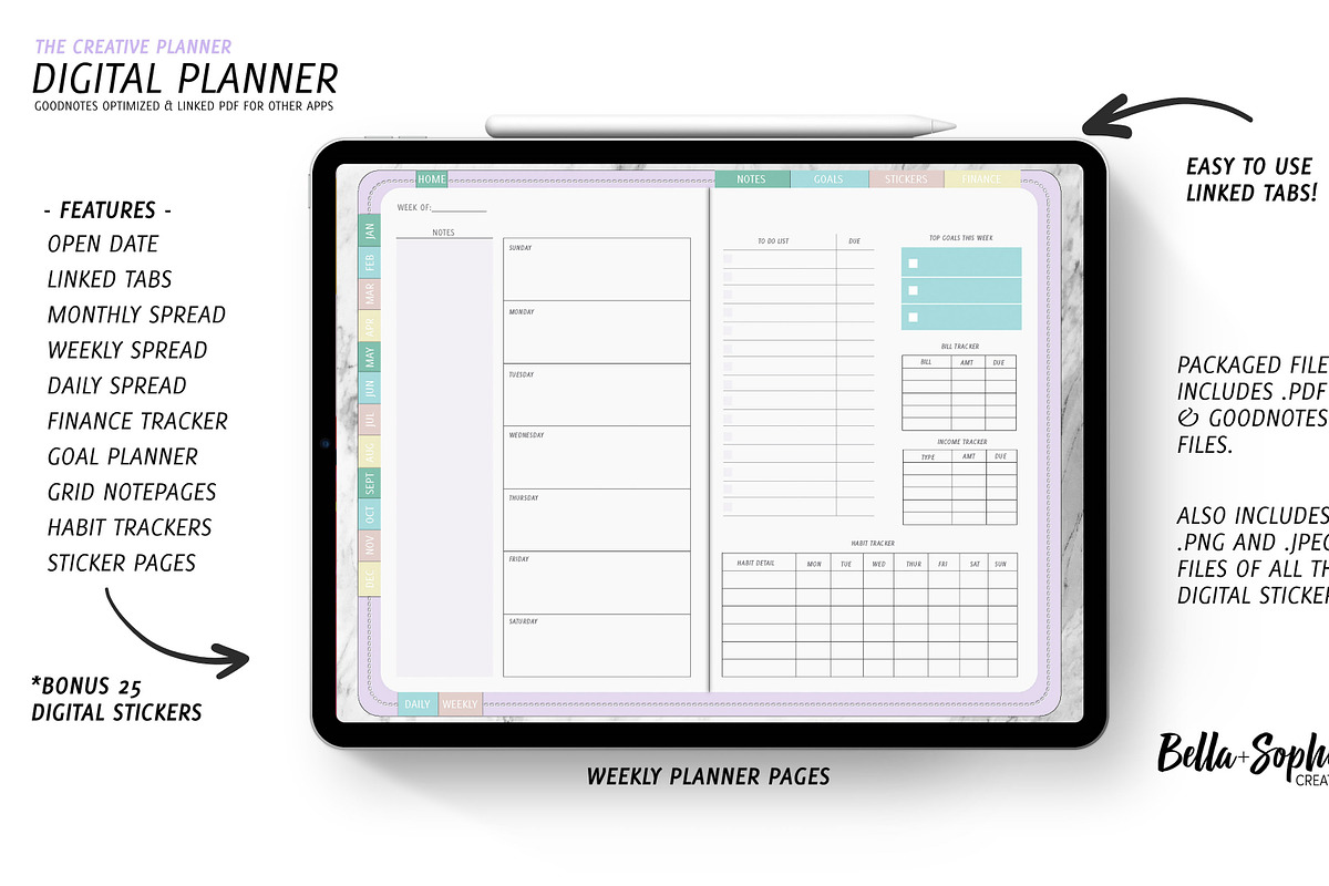 Pastels Digital Planner-(Goodnotes), a Stationery Template by Bella+Sophia Creative (Photo 2 of 6)