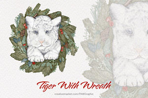 Tiger Christmas Wreath Watercolour
