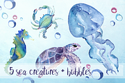 Watercolor Sea Creatures Clipart Set, an Object Graphic by Tati Bordiu (Thumbnail 2 of 4)