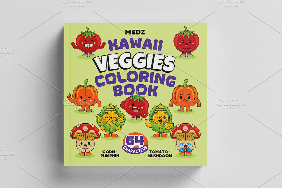 Kawaii Veggies Coloring Book 02, an Education Illustration by MEDZ (Photo 1 of 3)