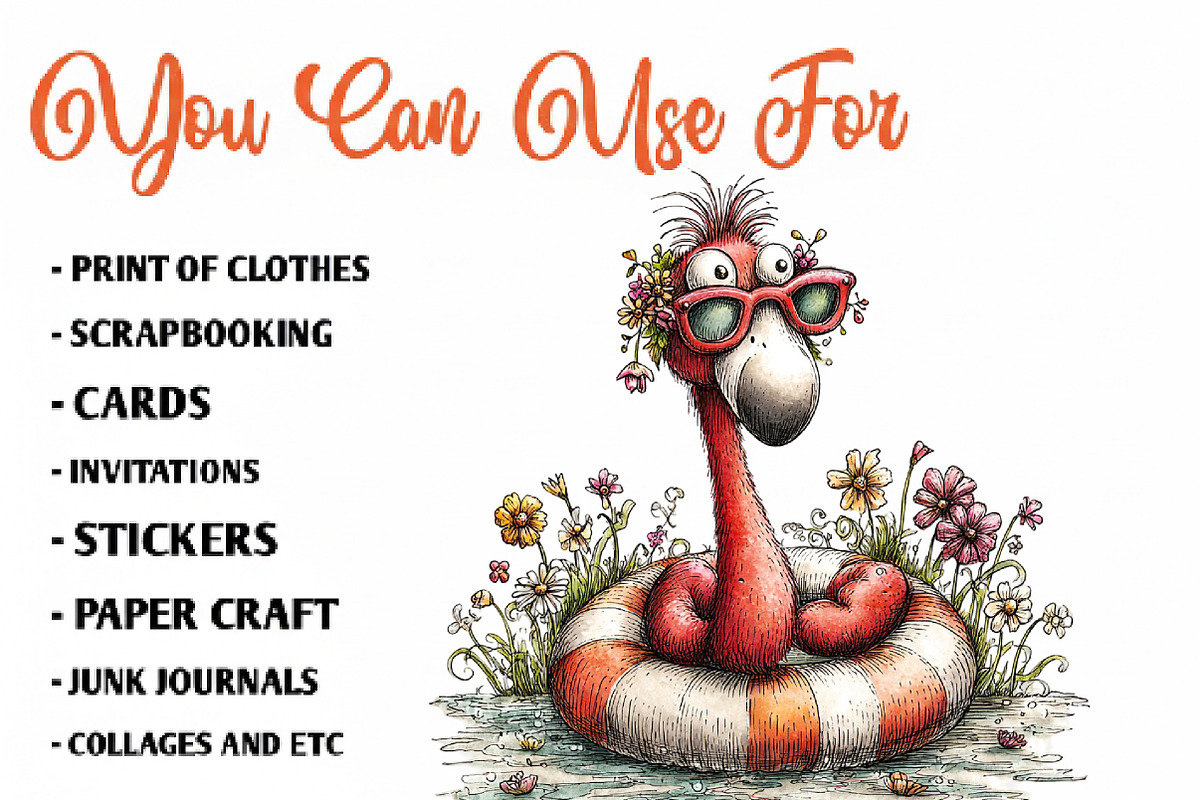 Whimsical Summer Flamingo Clipart, an Illustration by CreationArt (Photo 3 of 7)