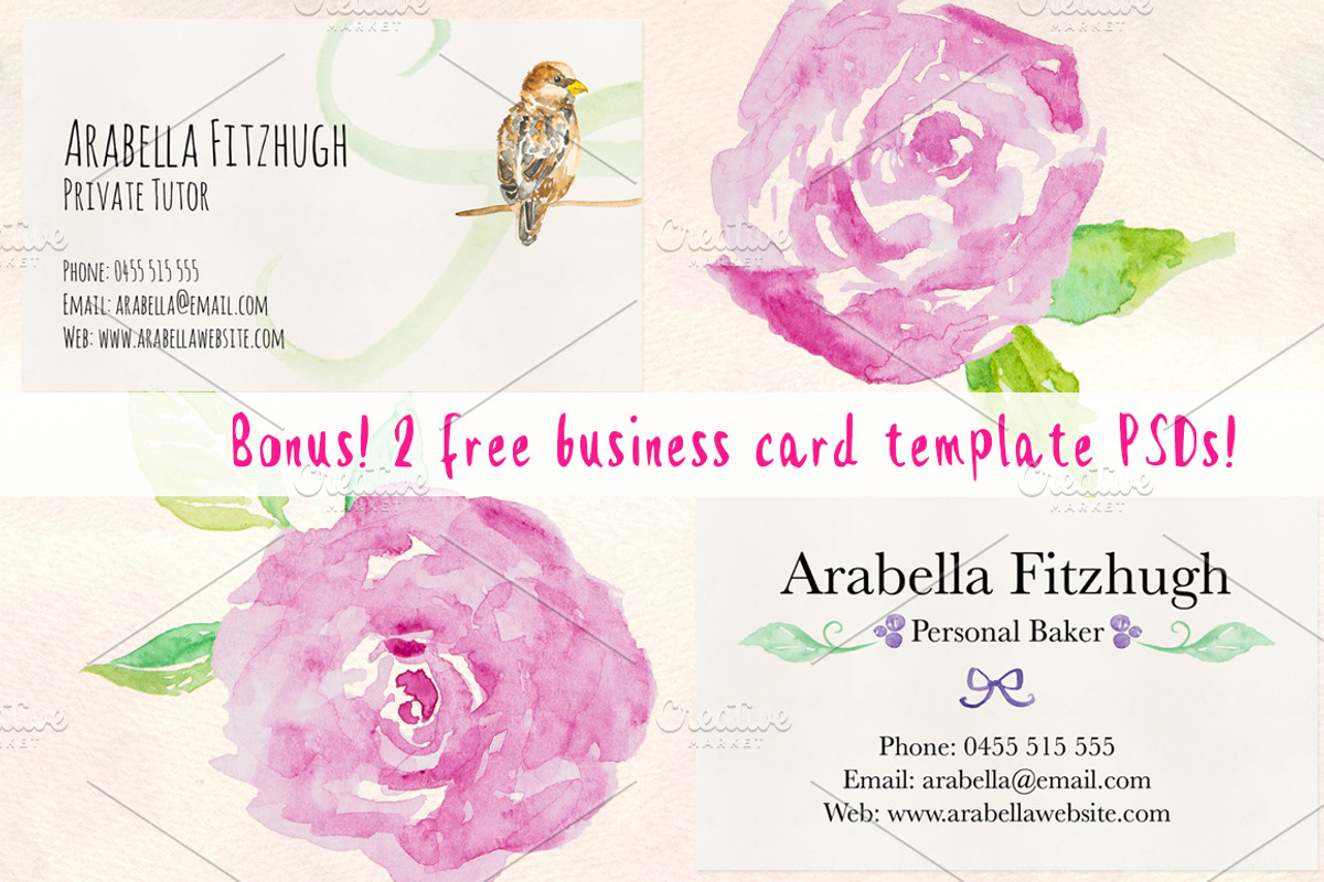 Watercolor Animal and Flowers Bundle, an Animal Illustration by Violet LeBeaux (Photo 5 of 5)