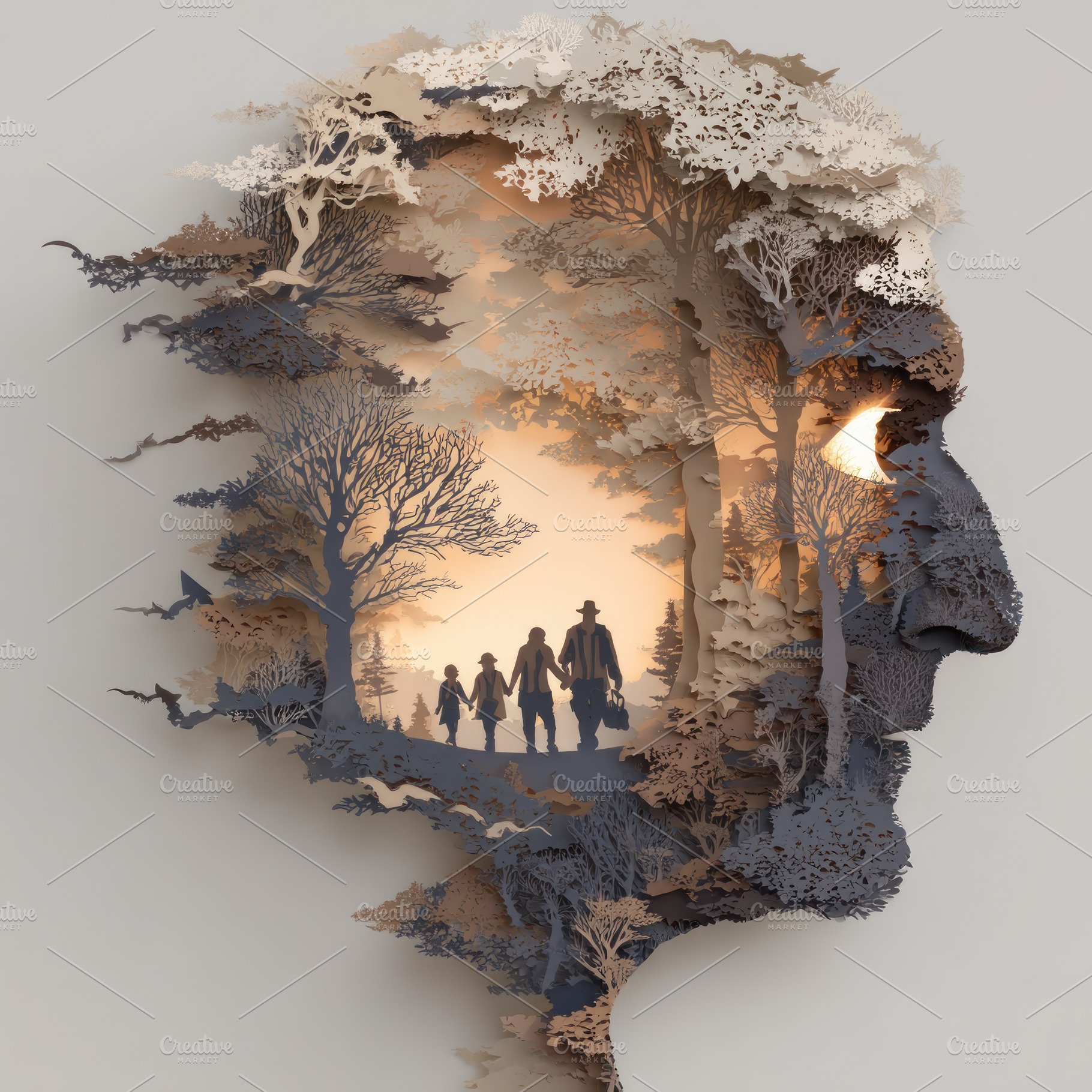 Detailed Paper Cut Illustration of Human Head Silhouette with Fa, a Food & Drink Photo by José Manuel Gelpi