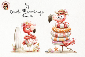 Whimsical Beach Flamingo PNG, a Seasonal Illustration by Nicolle's Colorful Art