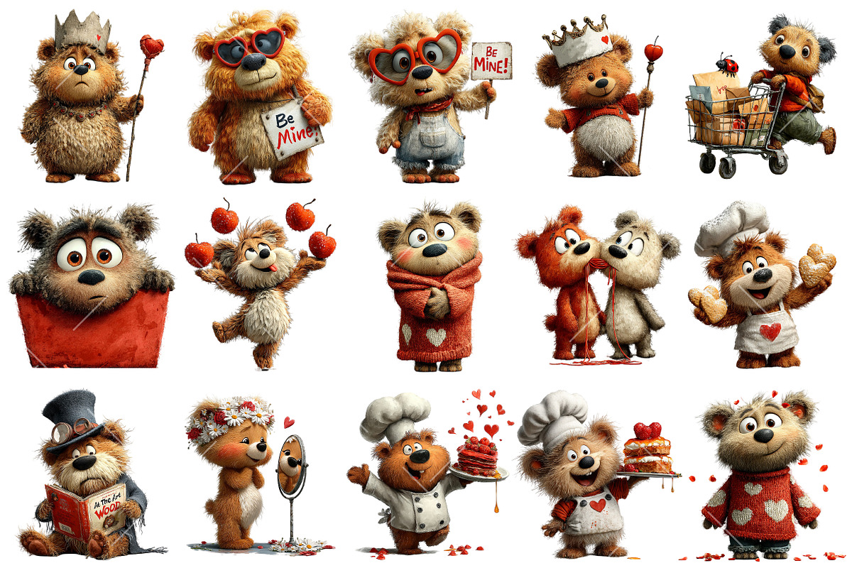 Quirky Valentine Teddy Bear Clipart, an Illustration by OK Design (Photo 3 of 6)
