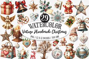 Vintage Handmade Christmas Cliparts, an Illustration by Designking