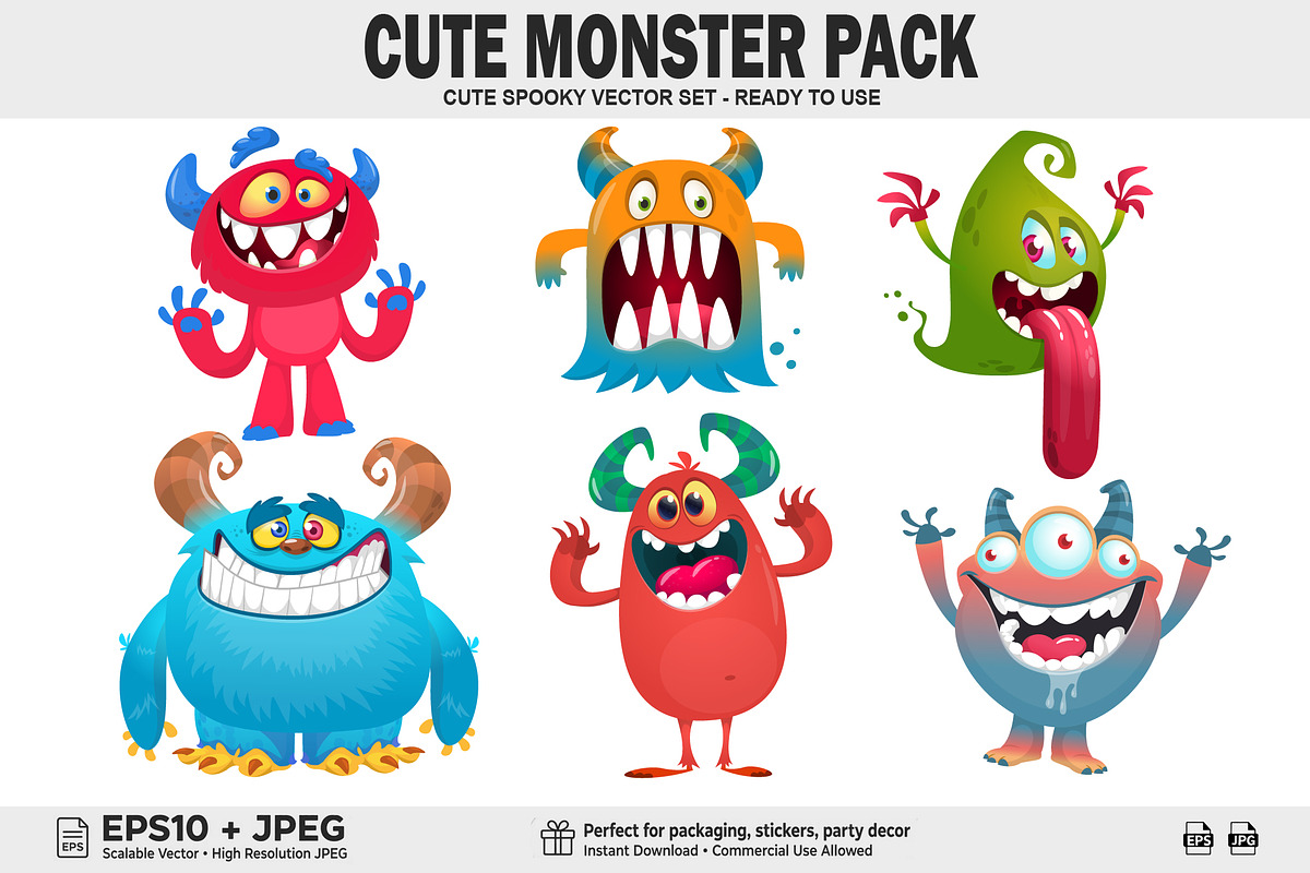 Popcorn Prowlers - 6 Cute Monsters, a Decorative Illustration by D R A W K M A N (Photo 1 of 6)