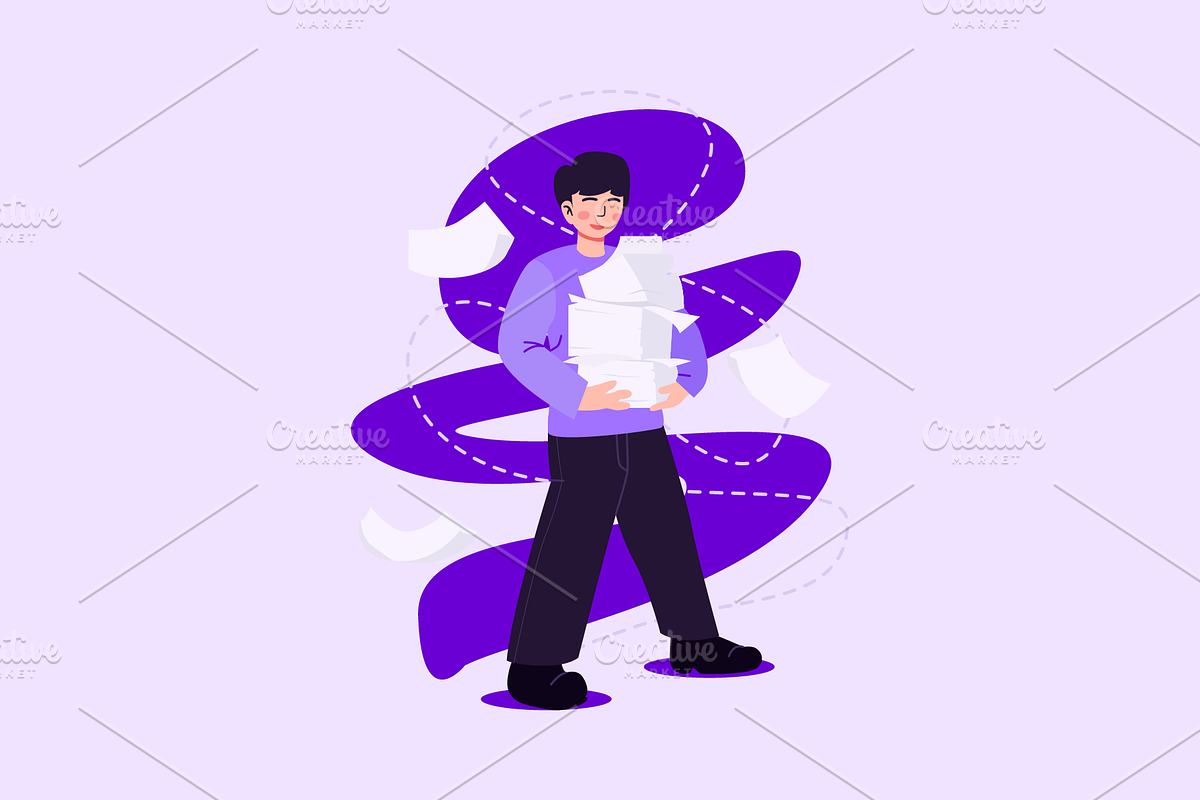 Businessman and Pile of Documents, a Person Illustration by Ahmad_Studio