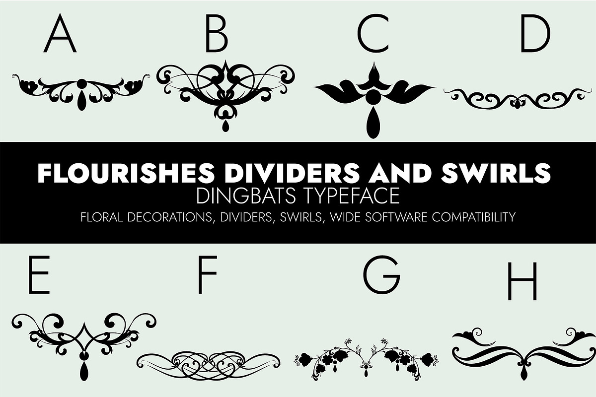 Flourishes Dividers &Swirls Dingbats, a Symbol Font by Minimalartstudio (Photo 1 of 9)