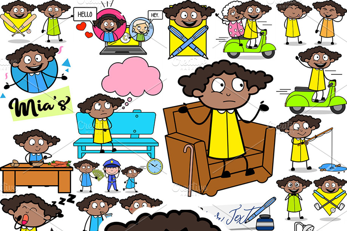 Black Girl ~ Cartoon Character Set, a Person Illustration by The Toon Company (Photo 5 of 9)