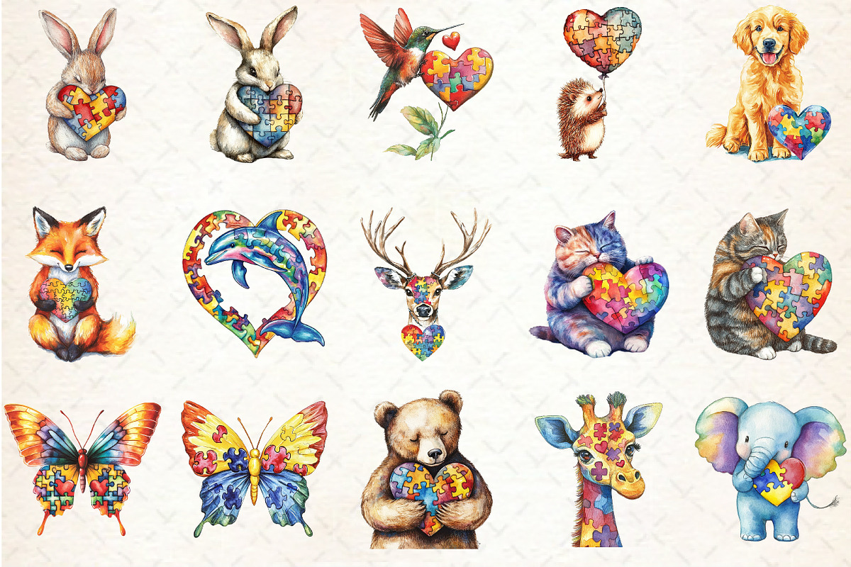 Animal with Autism Puzzle Heart Clip, a Seasonal Illustration by Rose Art (Photo 2 of 4)