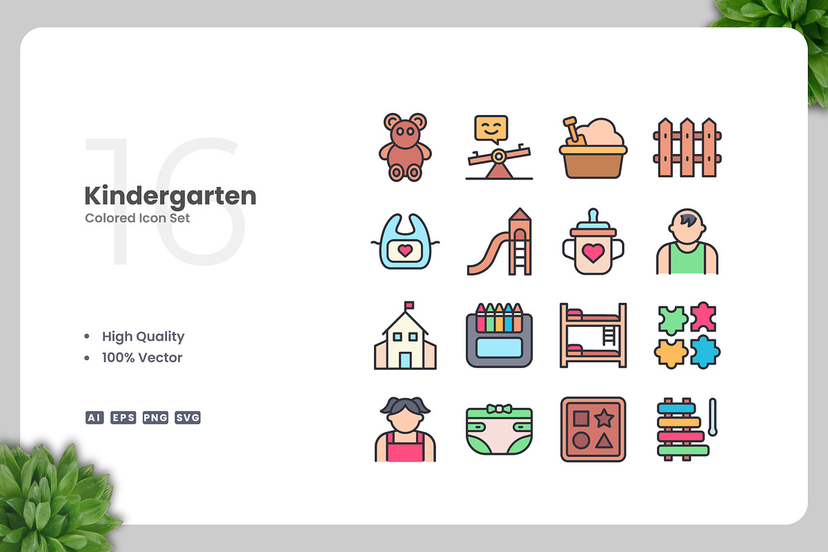 Kindergarten Colored Icons, an Icon by Upnowgraphic