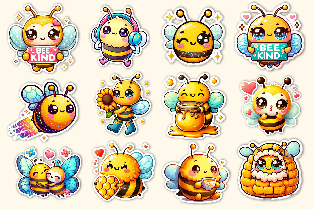 Kawaii Cute Bee Stickers Bundle, an Illustration by Dream Creation (Photo 4 of 5)