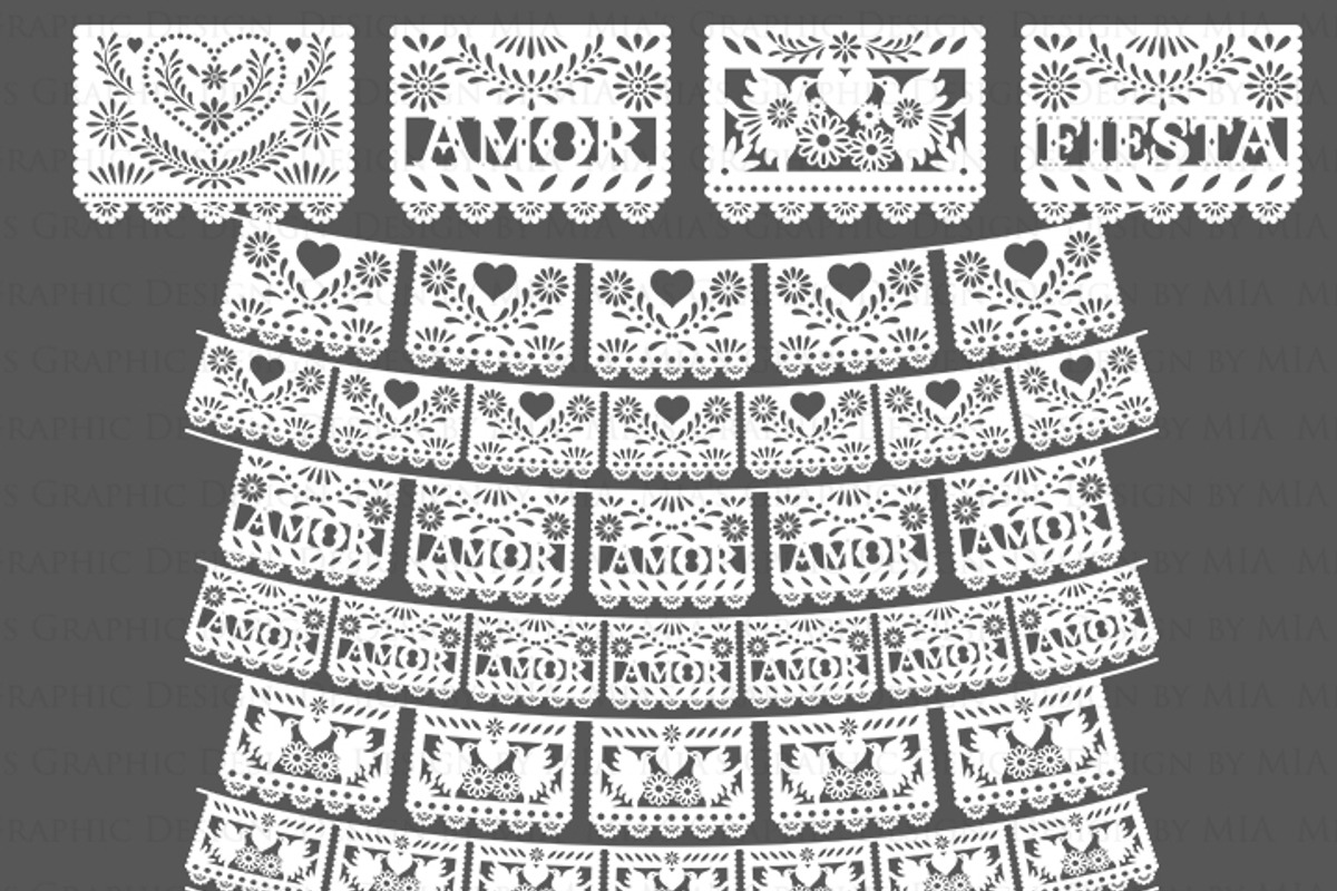 White Papel Picado / Fiesta Bunting, an Illustration by Mia's Graphic Design (Photo 2 of 3)