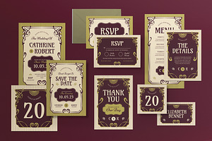 Vintage Wedding Invitation Set, an Invitation Template by graphicook