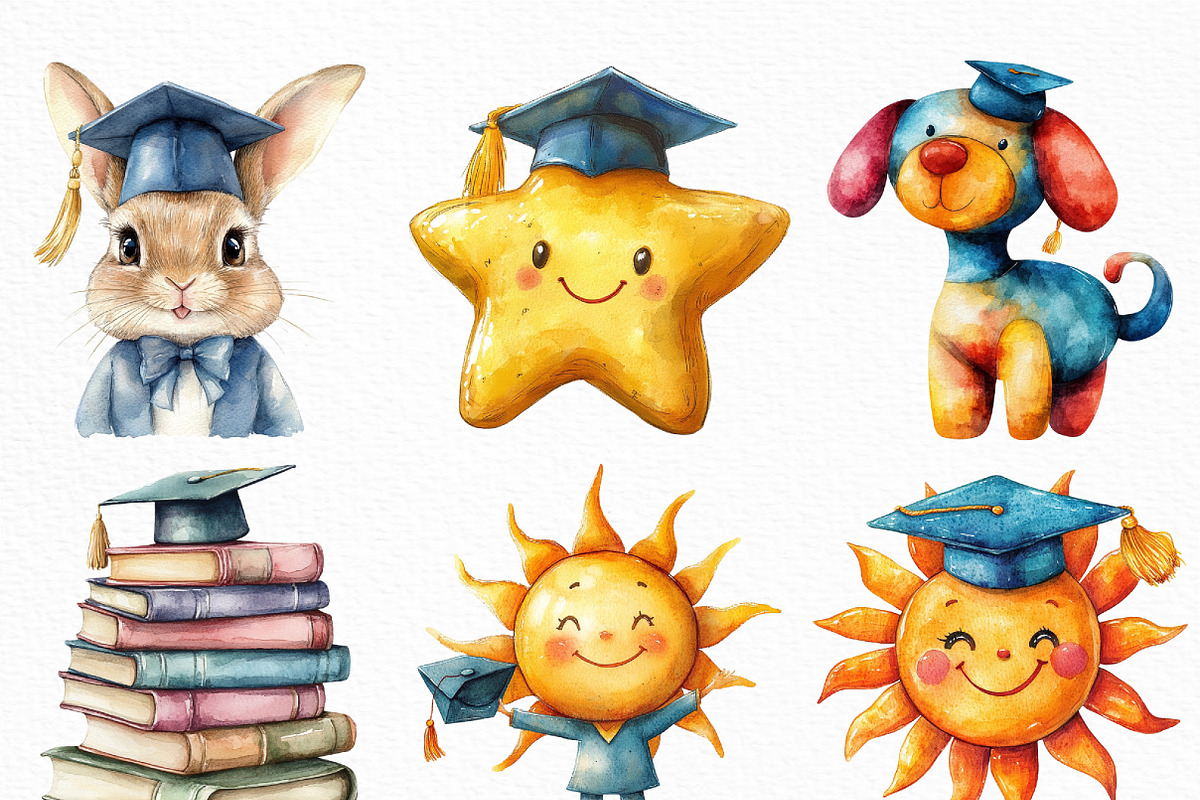 Watercolor Cute Graduation Clipart, an Illustration by Craft Nest (Photo 5 of 6)