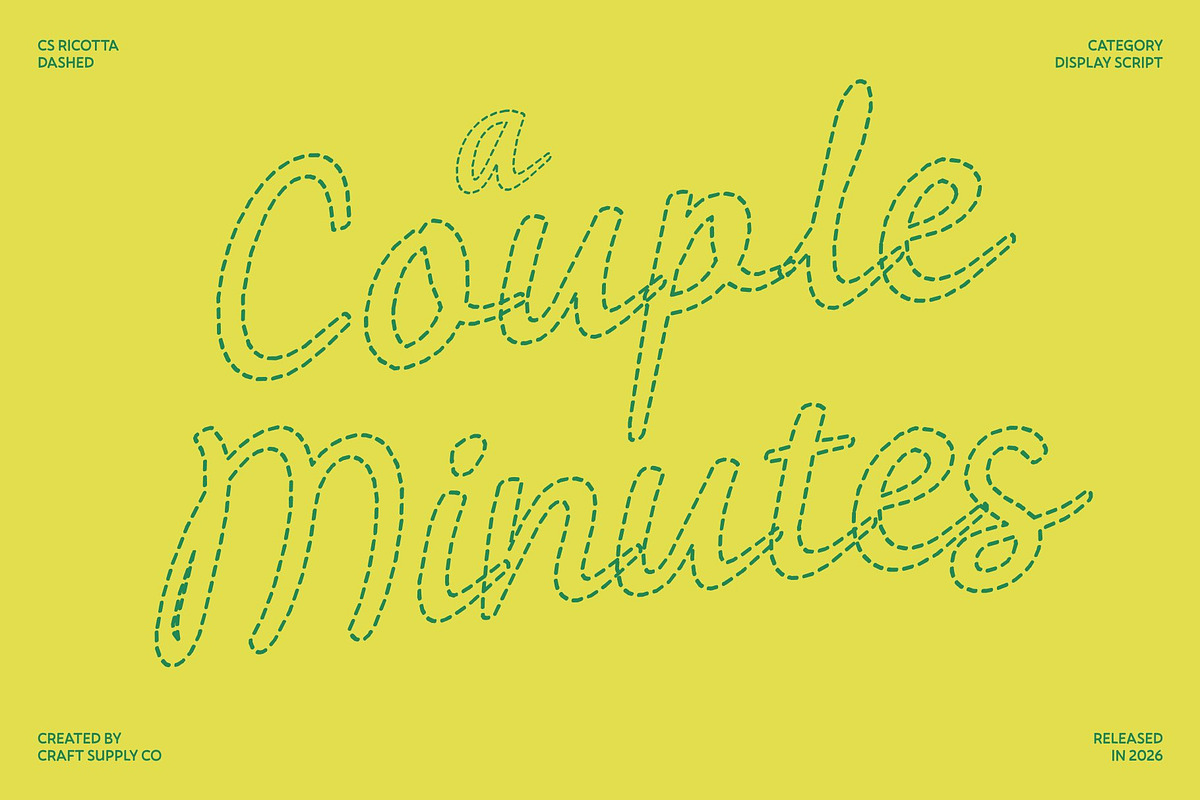 CS Ricotta Dashed, a Script Font by Craft Supply Co. (Photo 2 of 8)