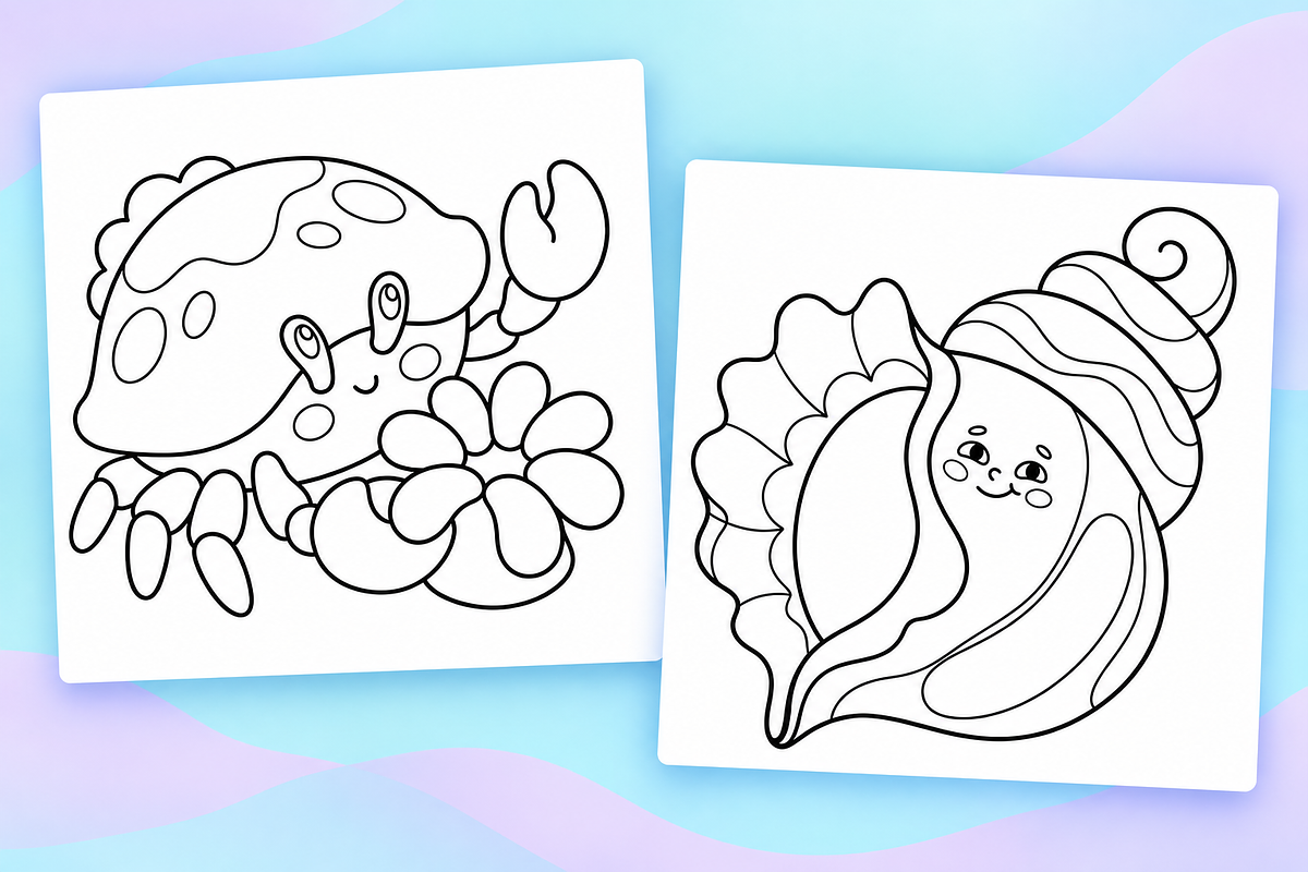 Cute Ocean Coloring Pages, an Animal Illustration by Inkivelle Studio (Photo 2 of 3)